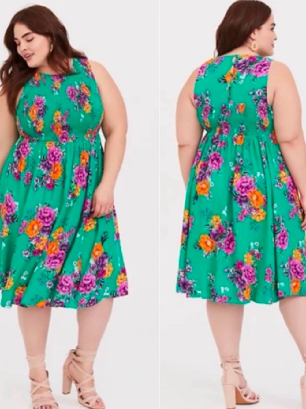 Torrid Green Floral A-Line 👗 Dress Size 00/12 - Picture 2 of 3